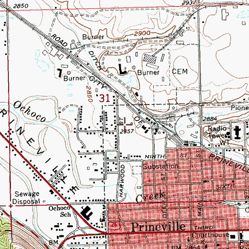 Topographic Map of Prineville Public Works Department Office, OR