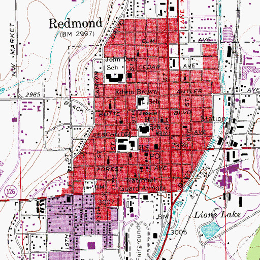 Topographic Map of Redmond Public Library, OR