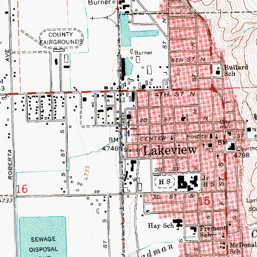 Topographic Map of Town of Lakeview Public Works Department Shop / Office, OR