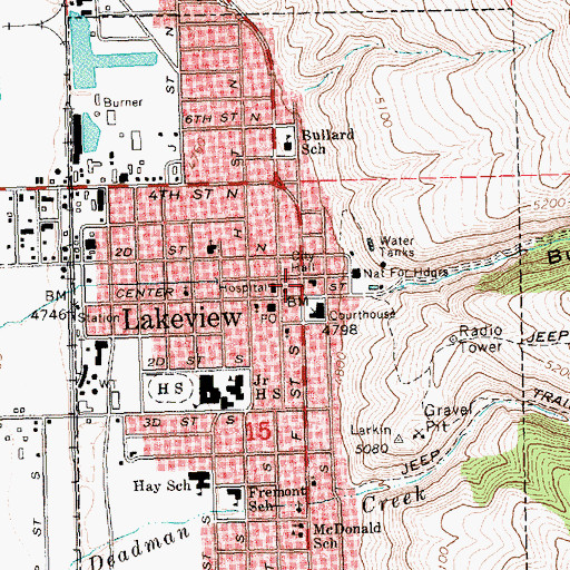 Topographic Map of Town of Lakeview Town Hall, OR