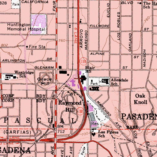 Topographic Map of Blair High School, CA