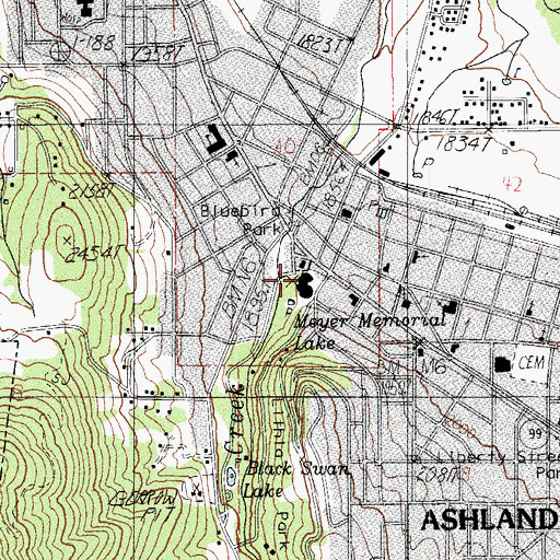 Topographic Map of Angnus Bowmer Theatre, OR