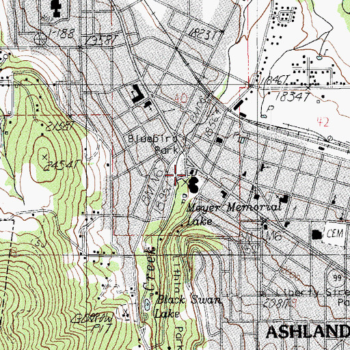 Topographic Map of Ashland City Hall, OR