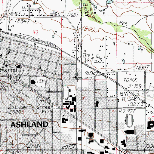 Topographic Map of Ashland Municipal Court, OR