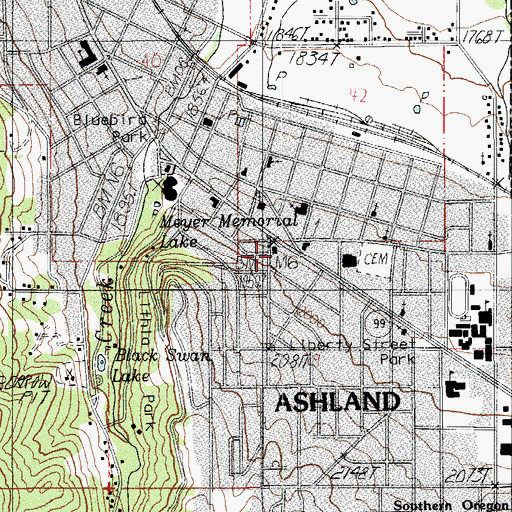 Topographic Map of Ashland Public Library, OR