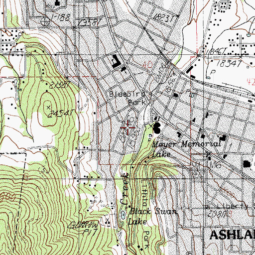 Topographic Map of Ashland Public Works Department, OR