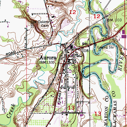 Topographic Map of Aurora Municipal Court, OR