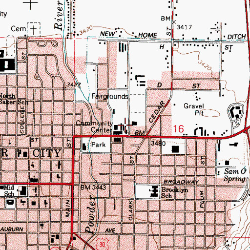 Topographic Map of Baker County Fairgrounds Office, OR