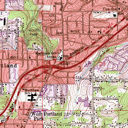 Topographic Map of Barbur Blvd Park and Ride, OR