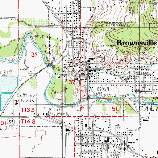 Topographic Map of Brownsville City Hall, OR
