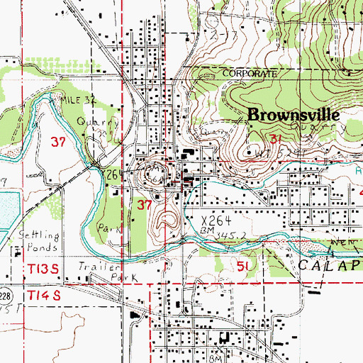 Topographic Map of Brownsville Community Library, OR