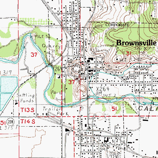 Topographic Map of Brownsville Municipal Court, OR