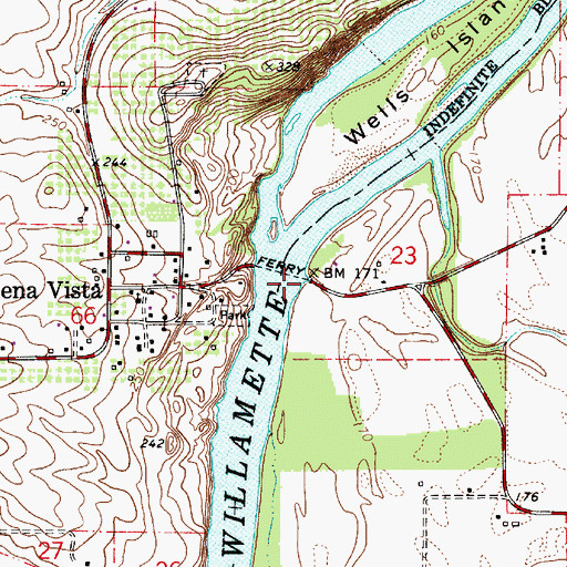 Topographic Map of Buena Vista Public Ferry Landing East, OR
