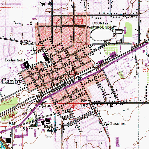 Topographic Map of Canby Area Transit Canby Transit Center, OR