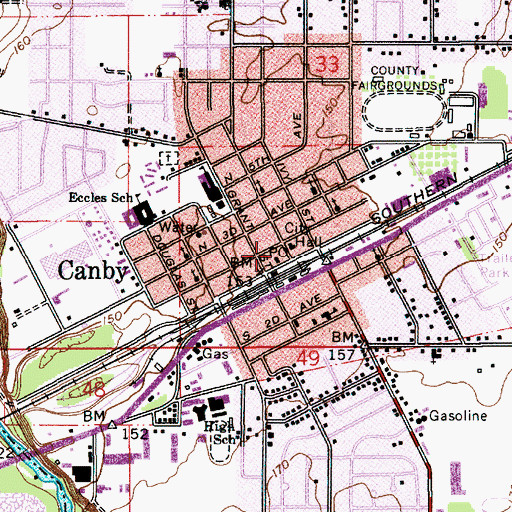 Topographic Map of Canby City Hall, OR