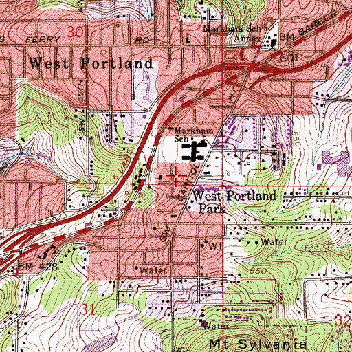 Topographic Map of Capitol Hill Library, OR