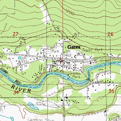Topographic Map of Gates Park and Ride, OR