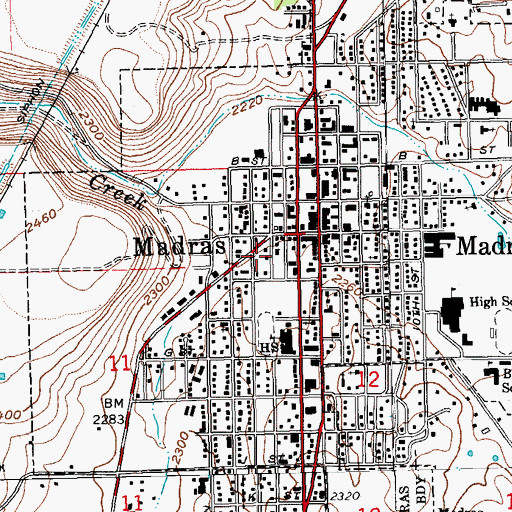 Topographic Map of Cascades East Transit Madras Worksource Park and Ride, OR