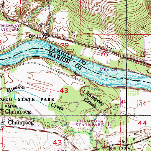 Topographic Map of Champoeg State Park Tie Up Dock, OR