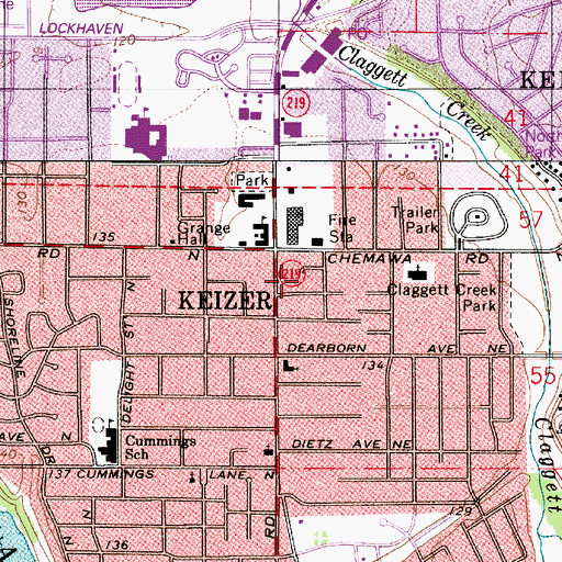 Topographic Map of Cherriots North Salem Safeway Park and Ride, OR