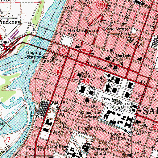 Topographic Map of Cherriots Salem Keizer Transit Downtown Station, OR
