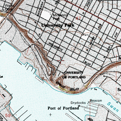 Topographic Map of Chiles Center - University of Portland, OR