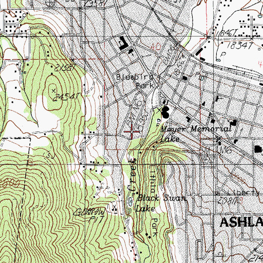 Topographic Map of Ashland Rotary Centennial Outdoor Ice Rink, OR