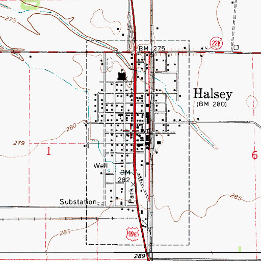Topographic Map of Halsey Municipal Court, OR