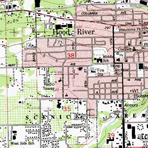Topographic Map of Hood River Public Works Department, OR