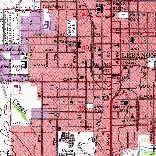 Topographic Map of Lebanon Maintenance Operations, OR