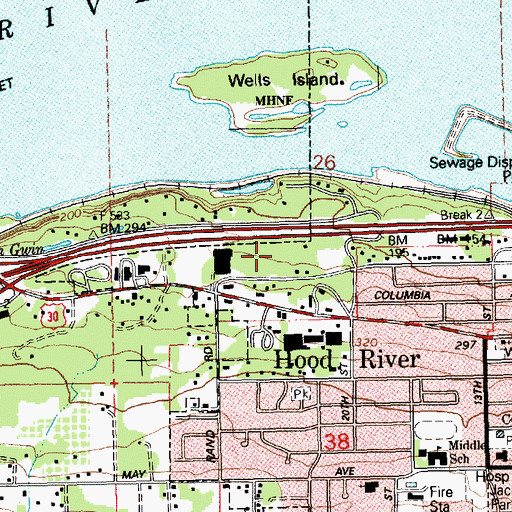 Topographic Map of Columbia Area Transit Office Dispatch and Garage, OR