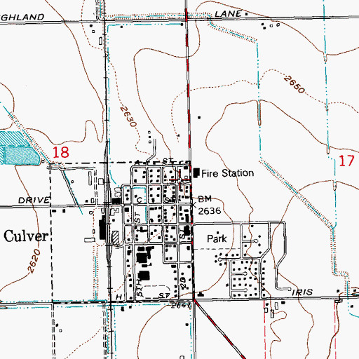 Topographic Map of Culver City Hall, OR