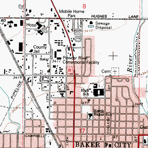 Topographic Map of Department of Motor Vehicles Baker City, OR