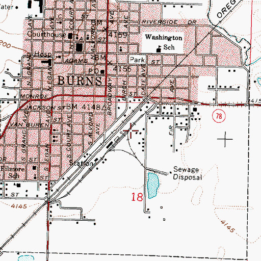 Topographic Map of Department of Motor Vehicles Burns, OR