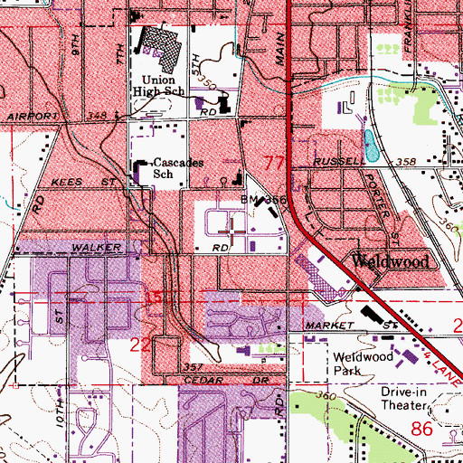 Topographic Map of Department of Motor Vehicles Lebanon, OR