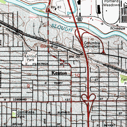 Topographic Map of Department of Motor Vehicles North Portland, OR