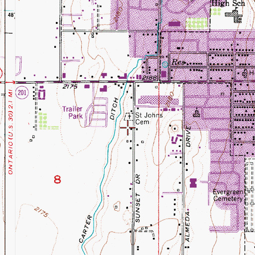 Topographic Map of Department of Motor Vehicles Ontario, OR