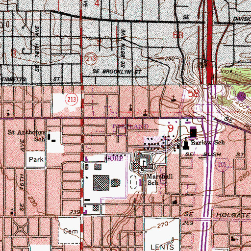 Topographic Map of Department of Motor Vehicles Portland Drive Test Center, OR