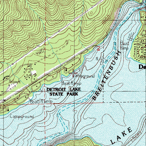 Topographic Map of Detroit Lake State Park Moorage Boat Dock H, OR