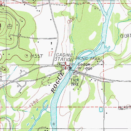 Topographic Map of Dodge Bridge Jackson County Park Boat Ramp, OR