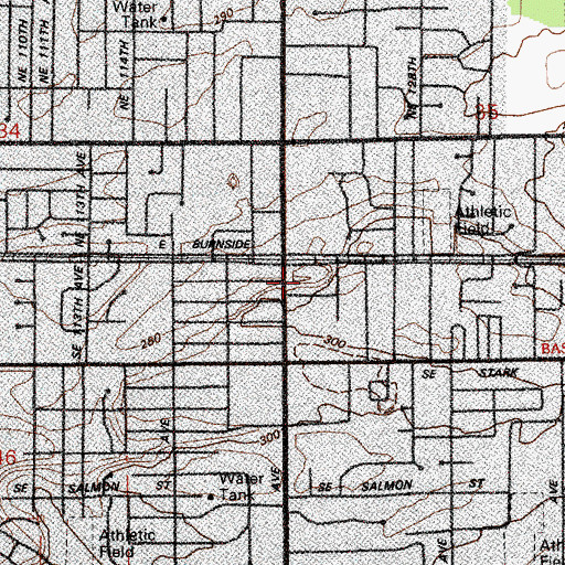 Topographic Map of East 122nd Avenue / Menlo Park Park and Ride, OR