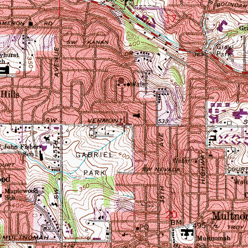 Topographic Map of Eleventh Church of Christ Scientist Park and Ride, OR