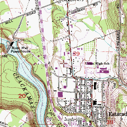 Topographic Map of Estacada Public Library, OR