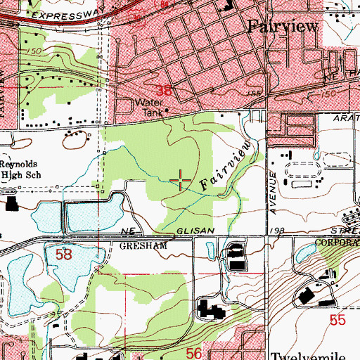 Topographic Map of Fairview Municipal Court, OR