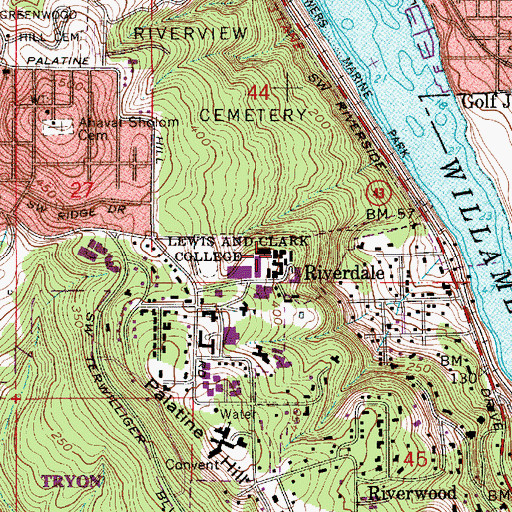 Topographic Map of Fir Acres Theatre Lewis and Clark College, OR