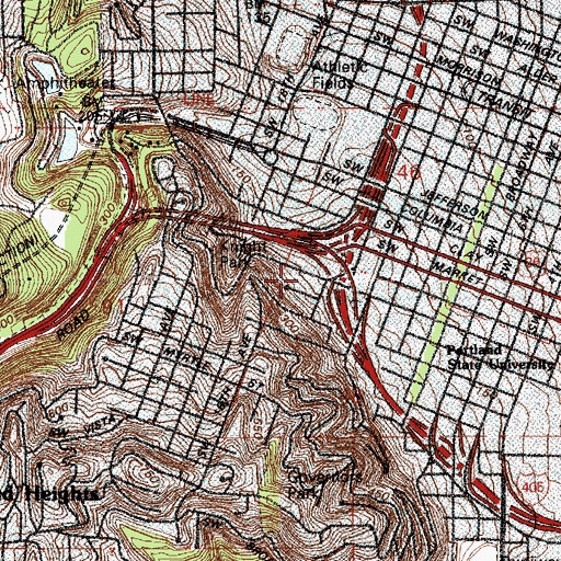 Topographic Map of Firehouse Theatre - Portland Actors Conservatory, OR