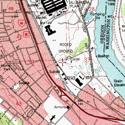 Topographic Map of Fort Dalles Rodeo Grounds, OR