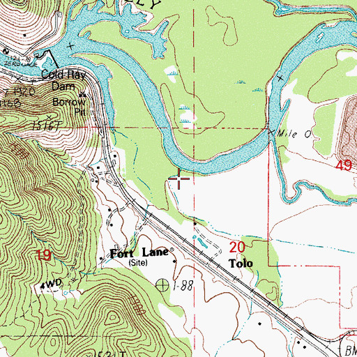Topographic Map of Fort Lane Jackson County Gravel Boat Ramp, OR