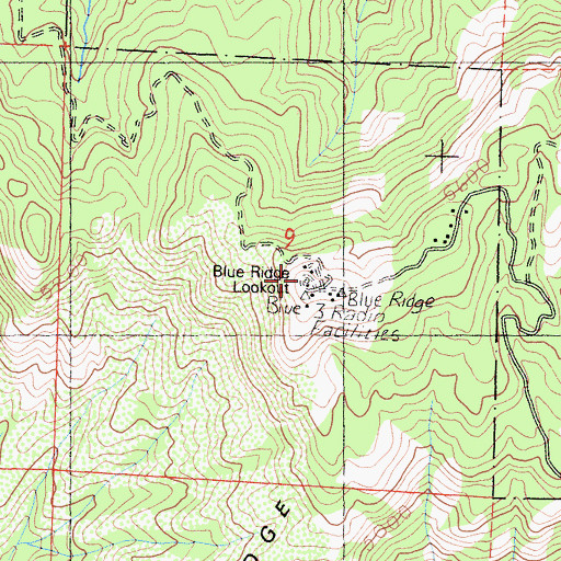 Topographic Map of Blue Ridge Lookout, CA