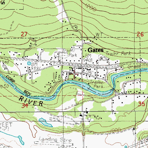 Topographic Map of Gates Public Works Department Office, OR